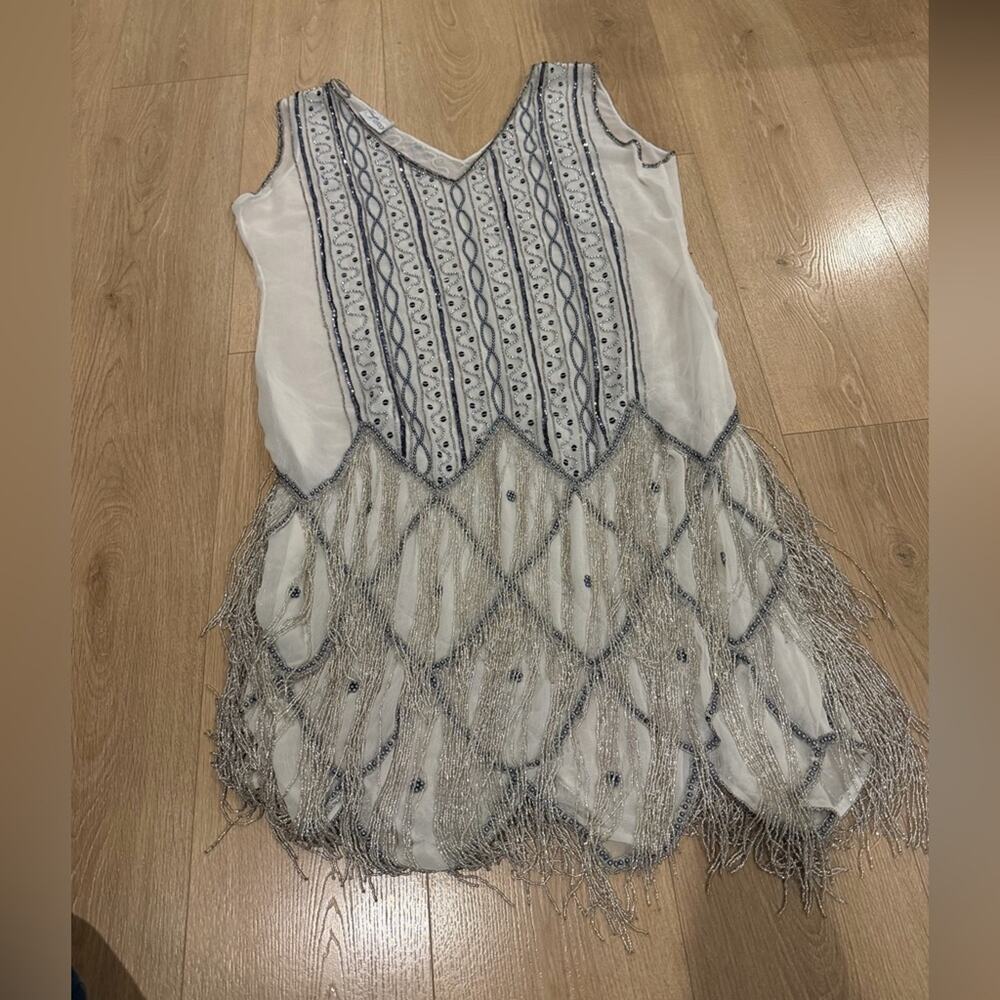 Unique Vintage Sheer Flapper Dress XL Art Deco 1920s Gatsby Inspired Beaded - Picture 4 of 8